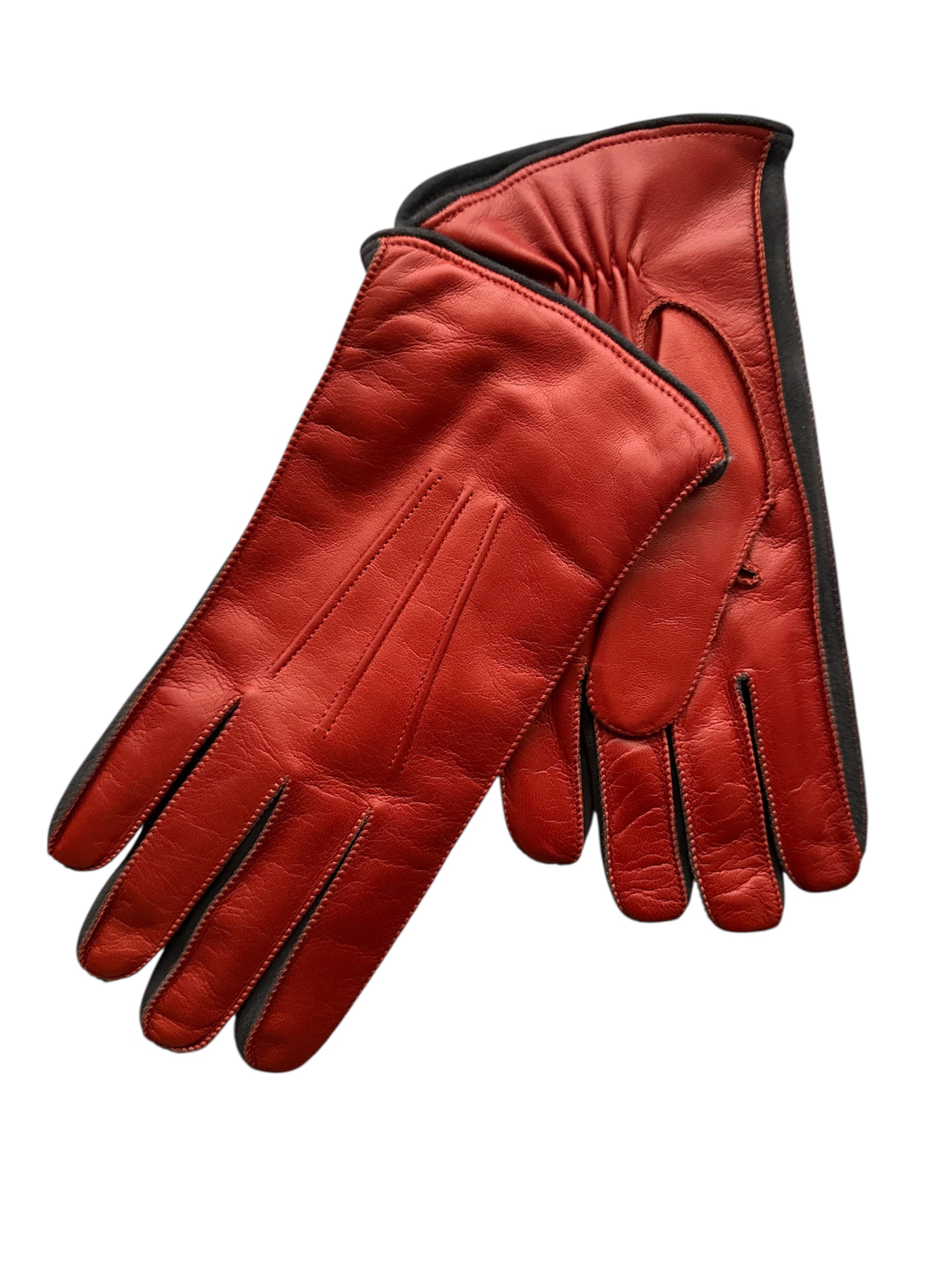 Nappa gloves + Suede piping bicolour cashmere lined Dark Orange-Grey  (in stock)