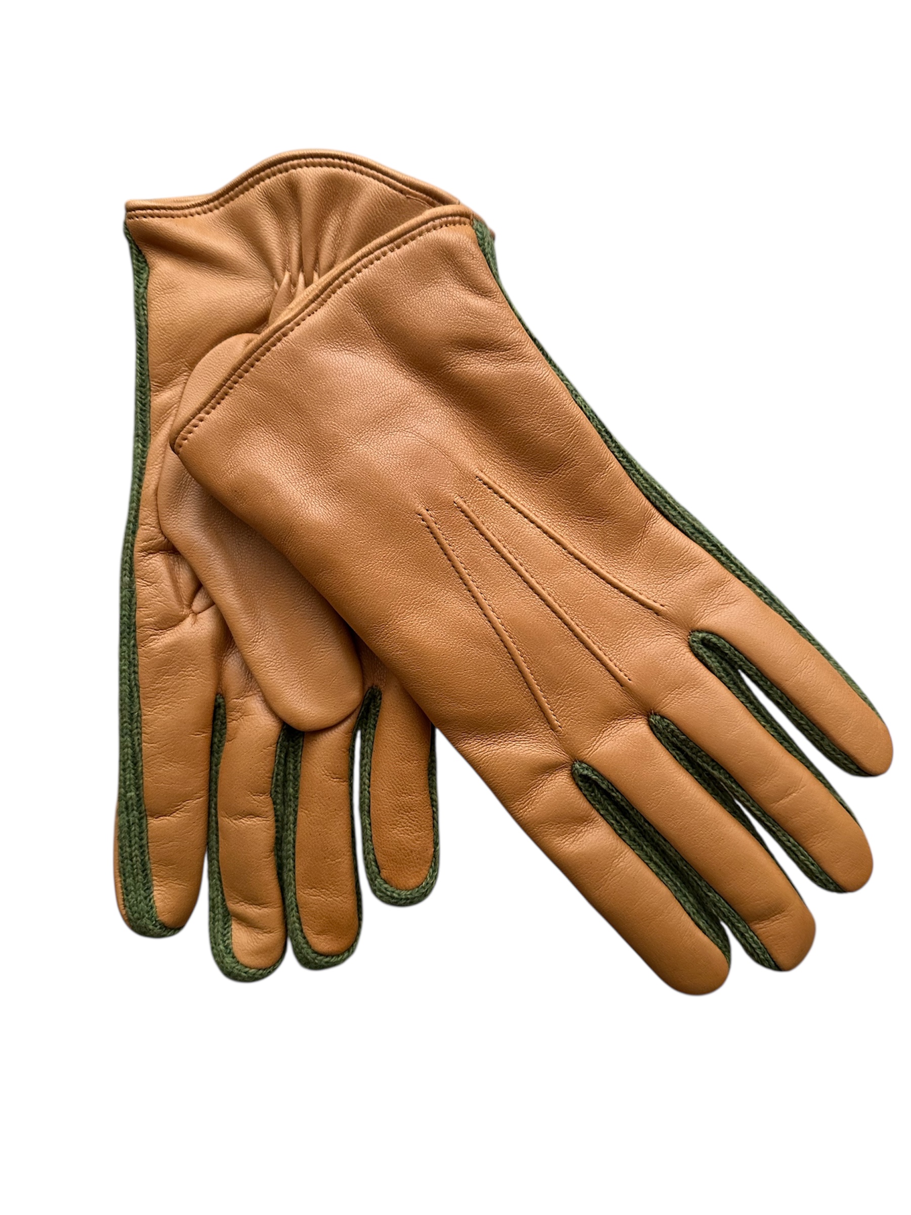 Nappa leather gloves wool piping cashmere lined Old Gold-Green (in stock)