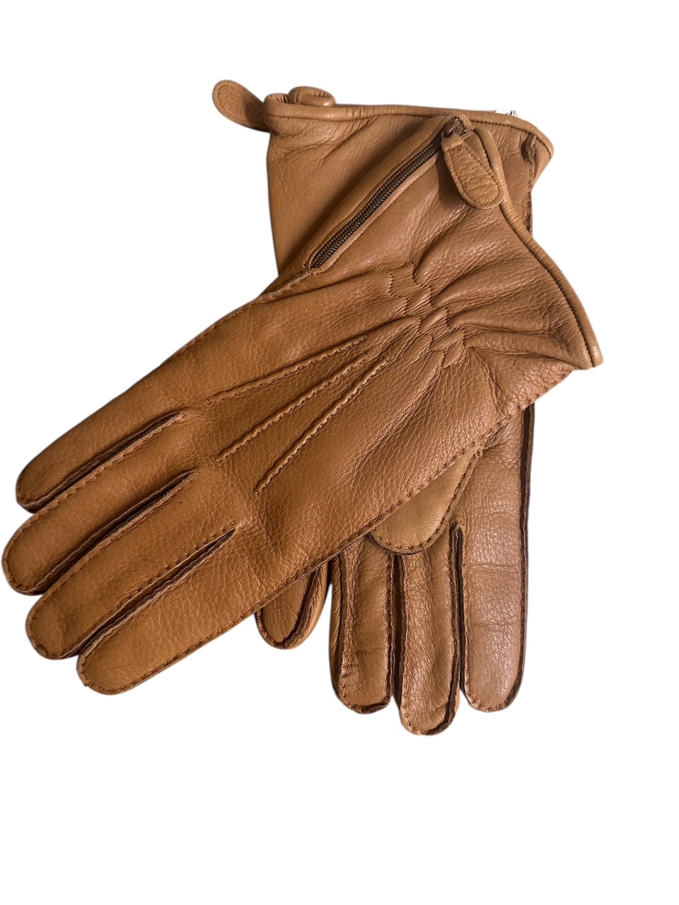 Deerskin gloves cashmere lined + zip Cork (in stock)